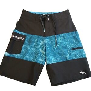 Pelagic Ridgemont Boardshorts‎ Black Blue Print  Size Youth 27 26x9 #511C